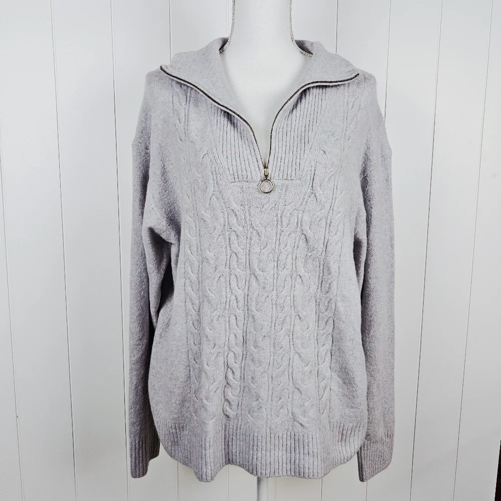 J Crew Half Zip Pullover Sweater Womens Extra Soft XL Lavender Pink Preppy Cozy
